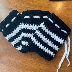 Crochet 🧶 handcrafted black & white striped Drawstring gift 🎁 Pouch set of 3